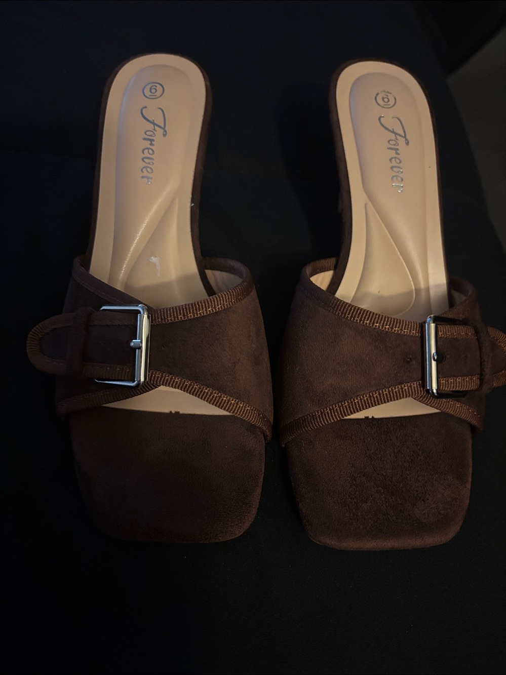 Forever 21 Brown Suede Buckle Mules